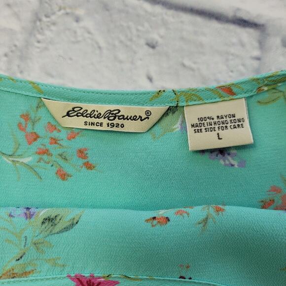 Demure Vintage Eddie Bauer Sleeveless Dusty Turquiose Floral Dress size Large - Picture 8 of 12